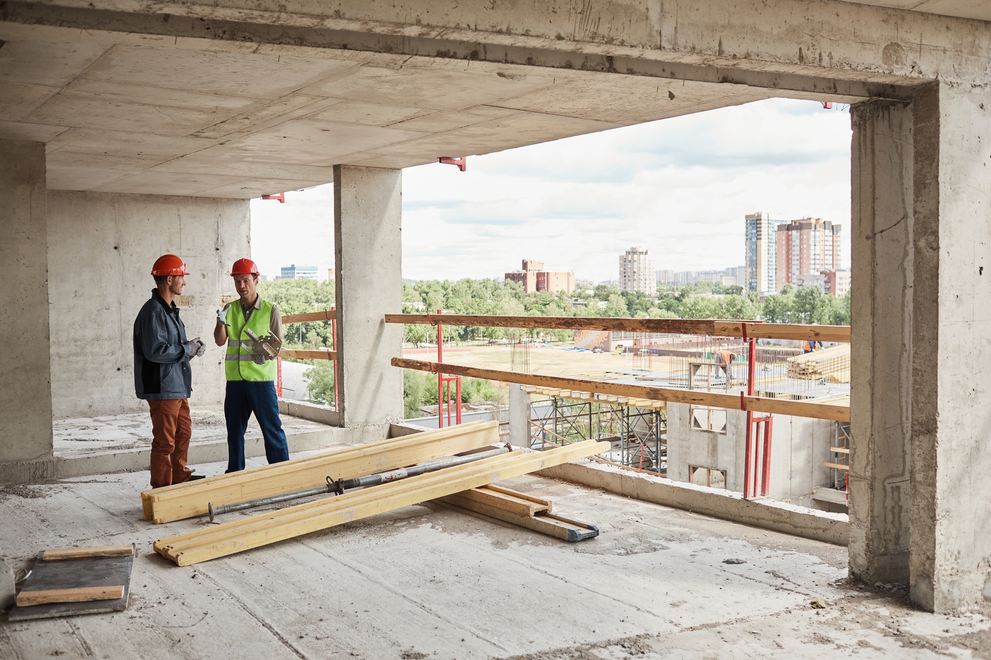 Workers at Construction Site Wide Angle